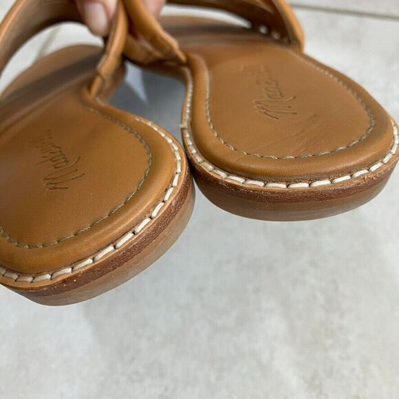 Madewell Sandals Sz 6.5‎ Addie Cognac Leather Slide Flat Minimalist Casual Boho - Picture 6 of 12